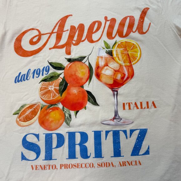 APEROL SPRITZ T Shirt Cream Front Graphic, Size Adult Women's Small 100% Cotton - Picture 1 of 7